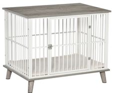 Dog Crate, Pet Cage Kennel, with Soft Cushion, Wooden Top, for Small Medium Dogs, Indoor Use, Grey