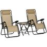 NEW SALE | 3pcs Folding Zero Gravity Chairs Sun Lounger Table Set w/ Cup Holders Reclining Garden Yard Pool, Beige Image 2