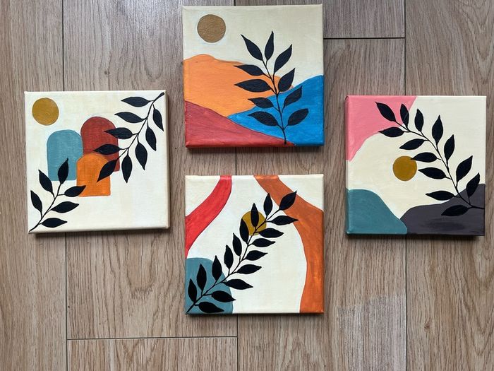 4 Set Handmade Acrylic Boho paintings