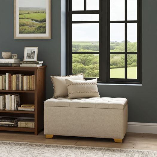 Elegance Boucle Ottoman with Storage 100x40cm  Beige