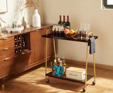 Bar Storage Trolley Cart,Acrylic Metal Rolling Utility Mobile Shelving Organizer Cart with Handle Lockable Wheels for Living Room Kitchen Office Bedroom,Brown (MFDV-N)