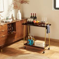 Bar Storage Trolley Cart,Acrylic Metal Rolling Utility Mobile Shelving Organizer Cart with Handle Lockable Wheels for Living Room Kitchen Office Bedroom,Brown (MFDV-N)