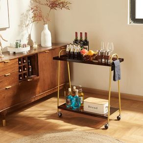 Bar Storage Trolley Cart,Acrylic Metal Rolling Utility Mobile Shelving Organizer Cart with Handle Lockable Wheels for Living Room Kitchen Office Bedroom,Brown (MFDV-N)