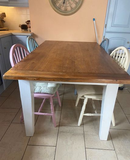 Solid Wood Farmhouse Kitchen Table + 4 Chairs