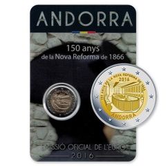 Andorra 2 Euro Commemorative Coin 2016 - 150 Years of the New Reform 1866 . Blister Card. BU