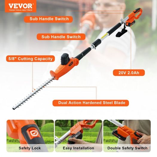 20V Cordless Hedge Trimmer Telescoping Pole Hedge Trimmer 18 inch Blade