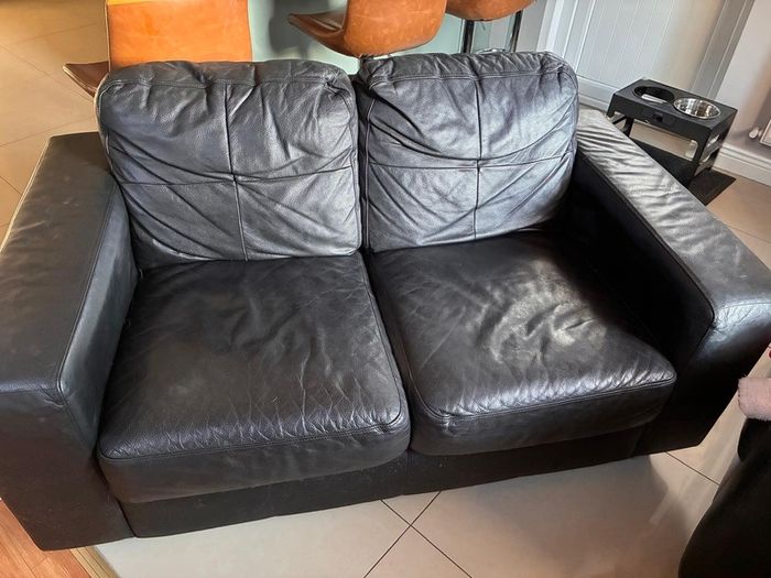 2 seater black leather sofa