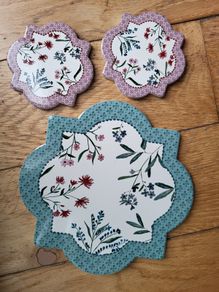 Set of ceramic coasters folk flowers NEW