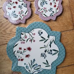 Set of ceramic coasters folk flowers NEW
