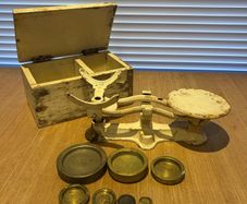 Antique Heavy cast iron scale with brass weights