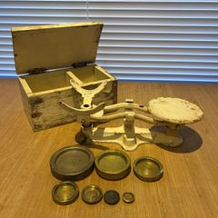 Antique Heavy cast iron scale with brass weights