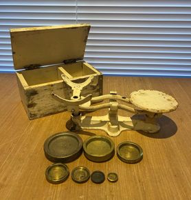 Antique Heavy cast iron scale with brass weights