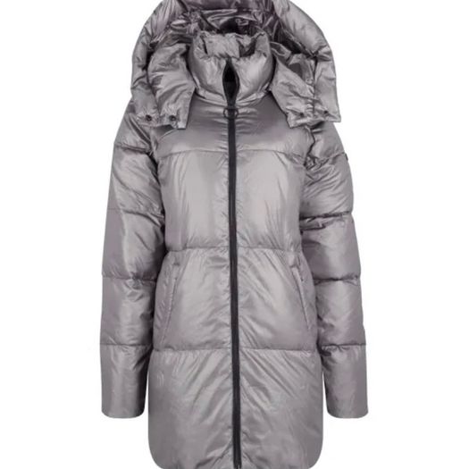 DKNY Sport Metallic Silver Longline Down Puffer Jacket Coat