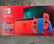 Switch Console, Mario Red Joy-Con W/Case, Grip & Straps, Boxed