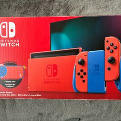 Switch Console, Mario Red Joy-Con W/Case, Grip & Straps, Boxed