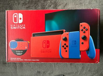 Switch Console, Mario Red Joy-Con W/Case, Grip & Straps, Boxed