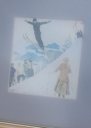 Free Professionally framed small Watercolour Paintings with skiing theme