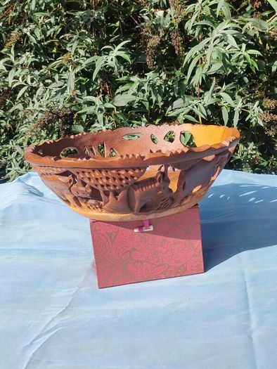 African Animal hand carved wooden bowl