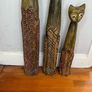 Set of 3 Hand Carved Wooden Cat Statues Image 3