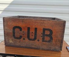 Old beer bottle crate stamped "C U B" and "8 66"