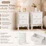 Set of 2 White Bedside Tables with Drawers Elegant Wooden Nightstands for Bedroom, Hallway & Living Room Image 2
