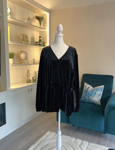 Brand-New Ladies Black & Gold Long Sleeved peplum Faux Wrap Top from Marks & Spencer