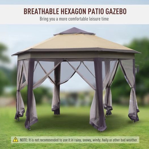 Gazebo Hexagon Patio Gazebo Pop Up Gazebo Outdoor Double Roof Instant Shelter with Netting 4.05mx4.05m