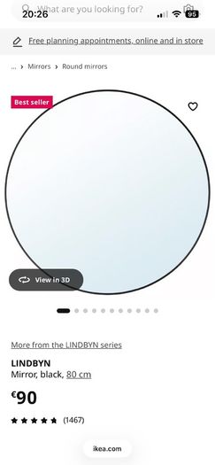 IKEA  LINDBYN Mirror, black, 80 cm