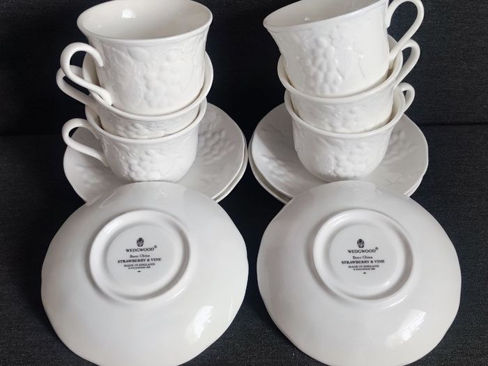 Wedgwood Strawberry and Vine Teacups and Saucers.