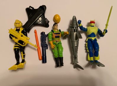 Vintage GI Joe 1991 1992 Figures - Cobra Eel, Wet-Suit, Flint Eco Warriors + Accessories & Shark
