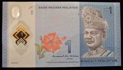 Malaysia 1 Ringgit Unc polymer banknote
