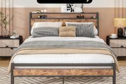 King Size Bed Frame with Wooden Storage Shelf
