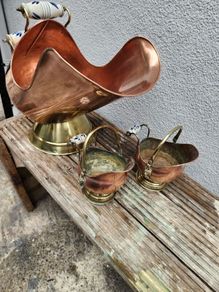 Vintage copper and brass coal helmet +2