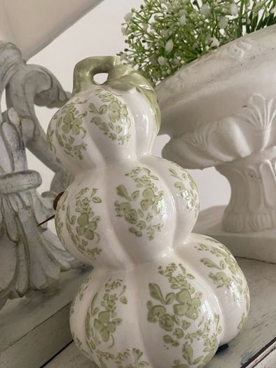Beautiful Elegant ShabbyChic Autumn Halloween Decor stacked Pumpkins that can be taken out year after Year in beautiful  soft colours