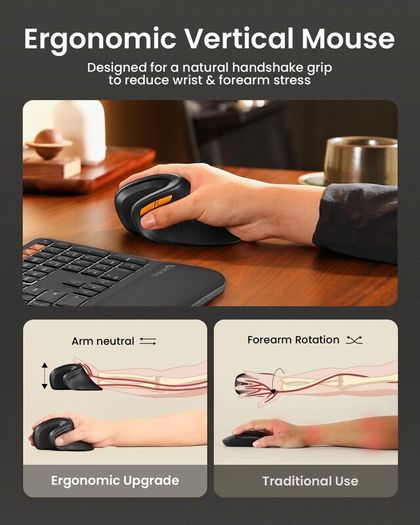 Ergonomic Mouse, Wireless Vertical Mini Mouse Rechargeable Optical Mice with Multi-Device (2 Bluetooth + USB Connection), 3 Adjustable DPI for Computer, iPad, Mac, Windows Black
