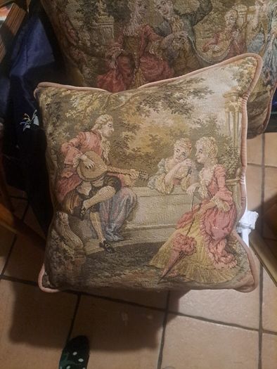 Vintage Tapestry Cushion Covers Romantic French Pastoral Scene (Pair)