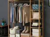 Bamboo Wood Clothing Garment Rack with Shelves Clothes Hanging Rack Stand for Child Kids Adults Cloth Shoe Coat Storage Organize