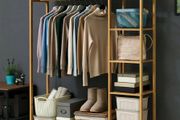 Bamboo Wood Clothing Garment Rack with Shelves Clothes Hanging Rack Stand for Child Kids Adults Cloth Shoe Coat Storage Organize