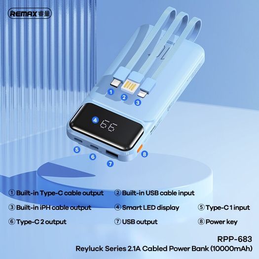 Remax RPP-683 Reyluck Series 2.1A Cabled Power Bank 10000mAh Black