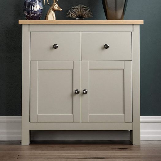 Arlington 2 Drawer 2 Door Sideboard, Engineered Wood, Grey & Oak, H 80 x W 79 x D 35 cm