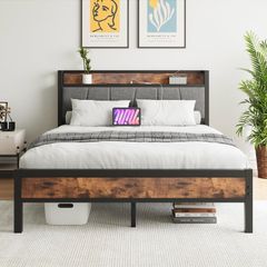 5ft Metal Platform Kingsize Bed Frame with Charging Station