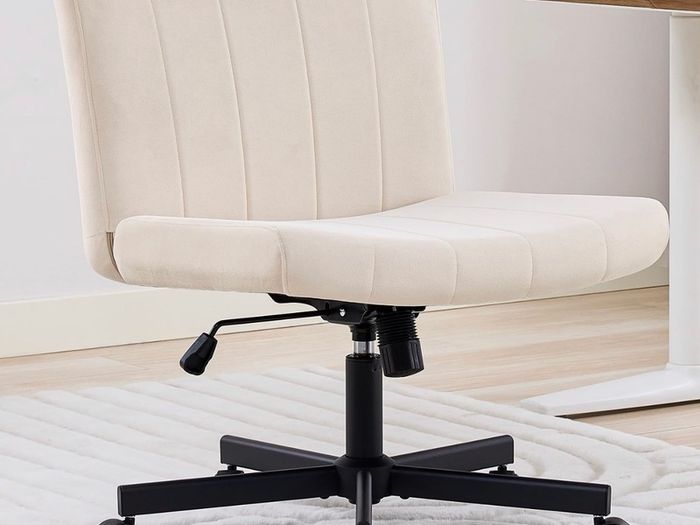 Criss Cross Wide Leg Office Chair with Casters, Comfortable Fabric Dressing Table Chair for Home Office, Armless Swivel Work Chair with 90 Tilt