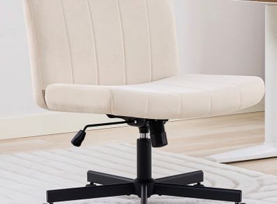 Criss Cross Wide Leg Office Chair with Casters, Comfortable Fabric Dressing Table Chair for Home Office, Armless Swivel Work Chair with 90 Tilt