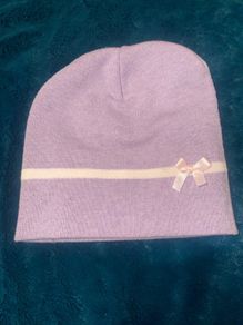 Lilac Beanie Hat with Pink Bow