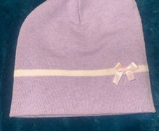 Lilac Beanie Hat with Pink Bow
