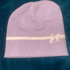 Lilac Beanie Hat with Pink Bow