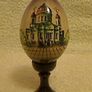 Vintage Russian Black Lacquered "cathedral Of Christ The Saviour" Handpainted Signed Wooden Collectors Egg On Original Stand Image 2