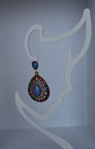 Gold Multi Coloured Crystal & Gem Boho Waterdrop Earrings