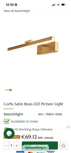 Corfu Satin Brass LED Picture Light - Unused