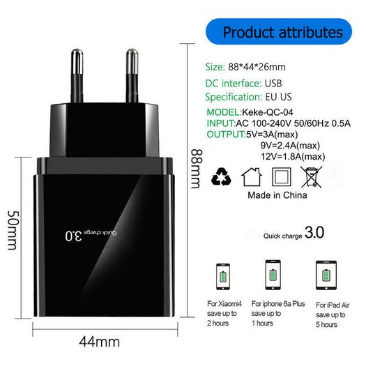 QC 3.0 USB 4 Ports UK Wall Fast Charger 36W (Brand New/Warranty)
